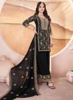 Geogette Black Ceremonial Wear Embroidery Work Readymade Plazzo Suit